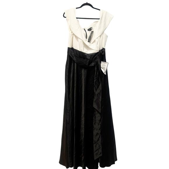 XSCAPE White/Black Off-The-Shoulder Colorblocked High Slit Gown Size 14W NWT - Picture 7 of 10